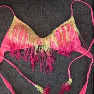 Bikini lab pink & yellow fringe bikini top